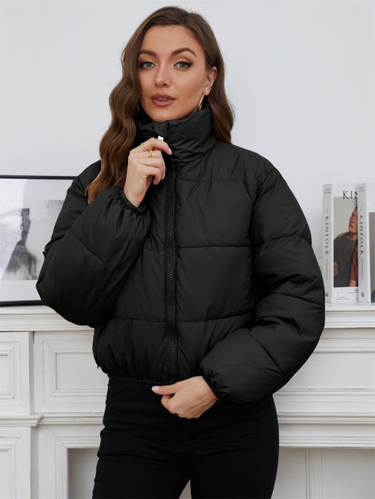 Solid Thickened Warm Zipper Front Coat Jacket